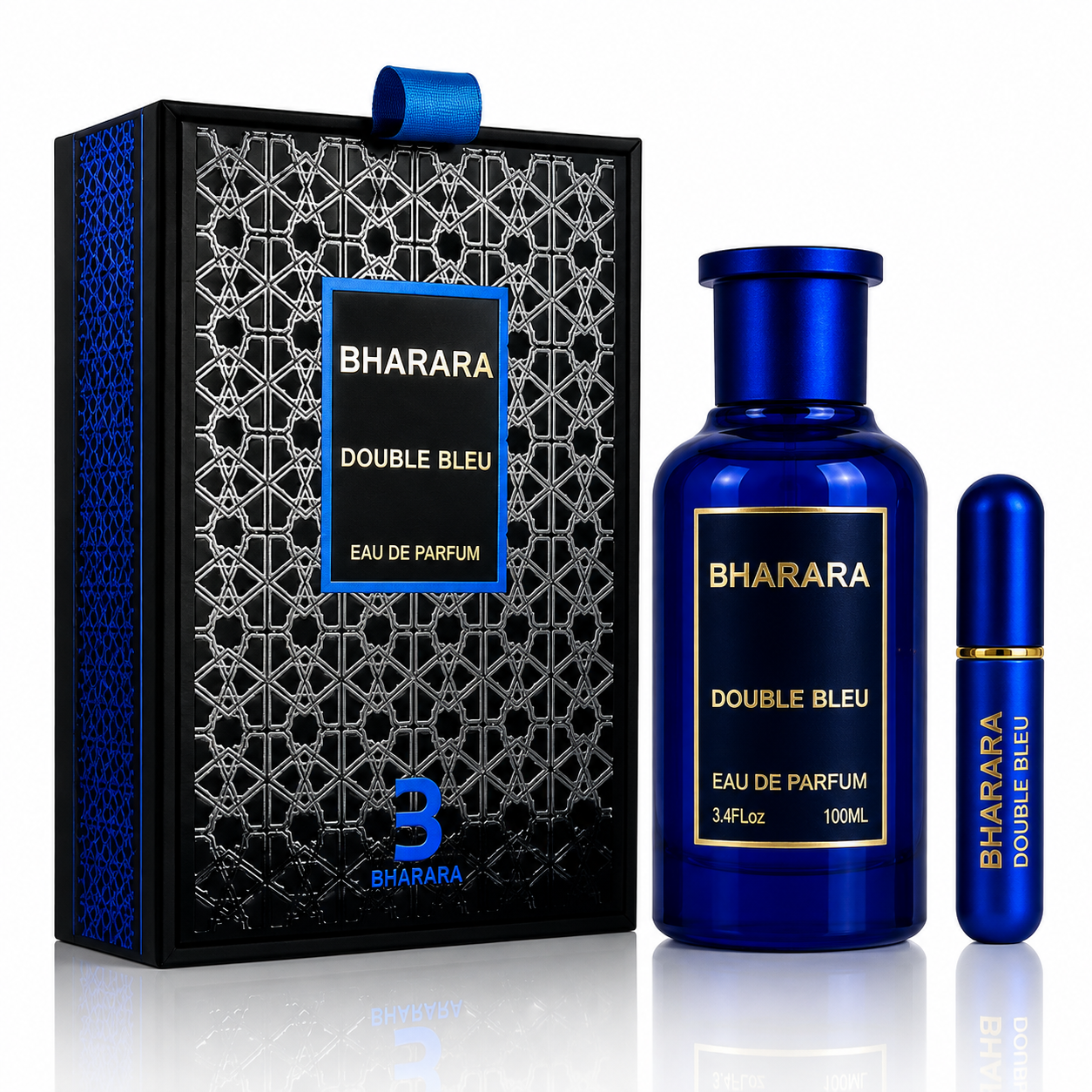 Bharara Double Bleu Eau de Parfum – 100ml / 3.4 Fl. Oz. Men’s Fragrance with Travel Atomizer