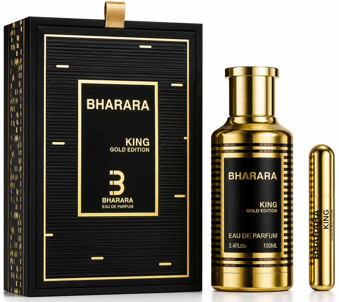 Bharara King Gold Edition Eau de Parfum – 100ml / 3.4 Fl. Oz. Men’s Fragrance with Travel Atomizer