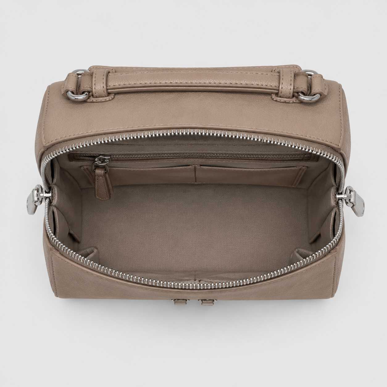 Vamtron Beige Structured Vanity Crossbody Bag with Double Zip Closure