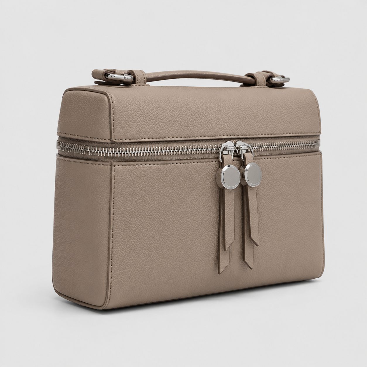 Vamtron Beige Structured Vanity Crossbody Bag with Double Zip Closure