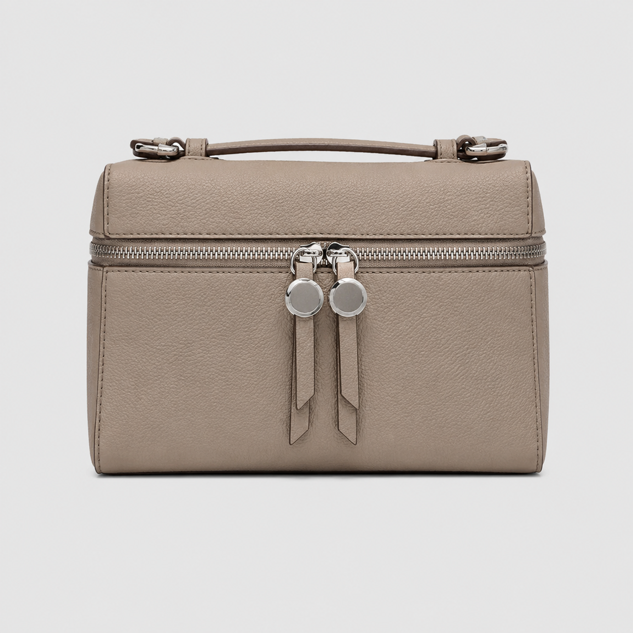 Vamtron Beige Structured Vanity Crossbody Bag with Double Zip Closure