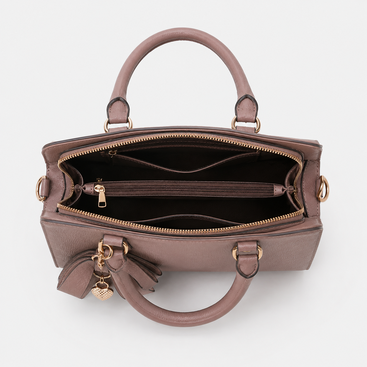 Vamtron Structured Top Handle Satchel Bag with Shoulder Strap – Taupe