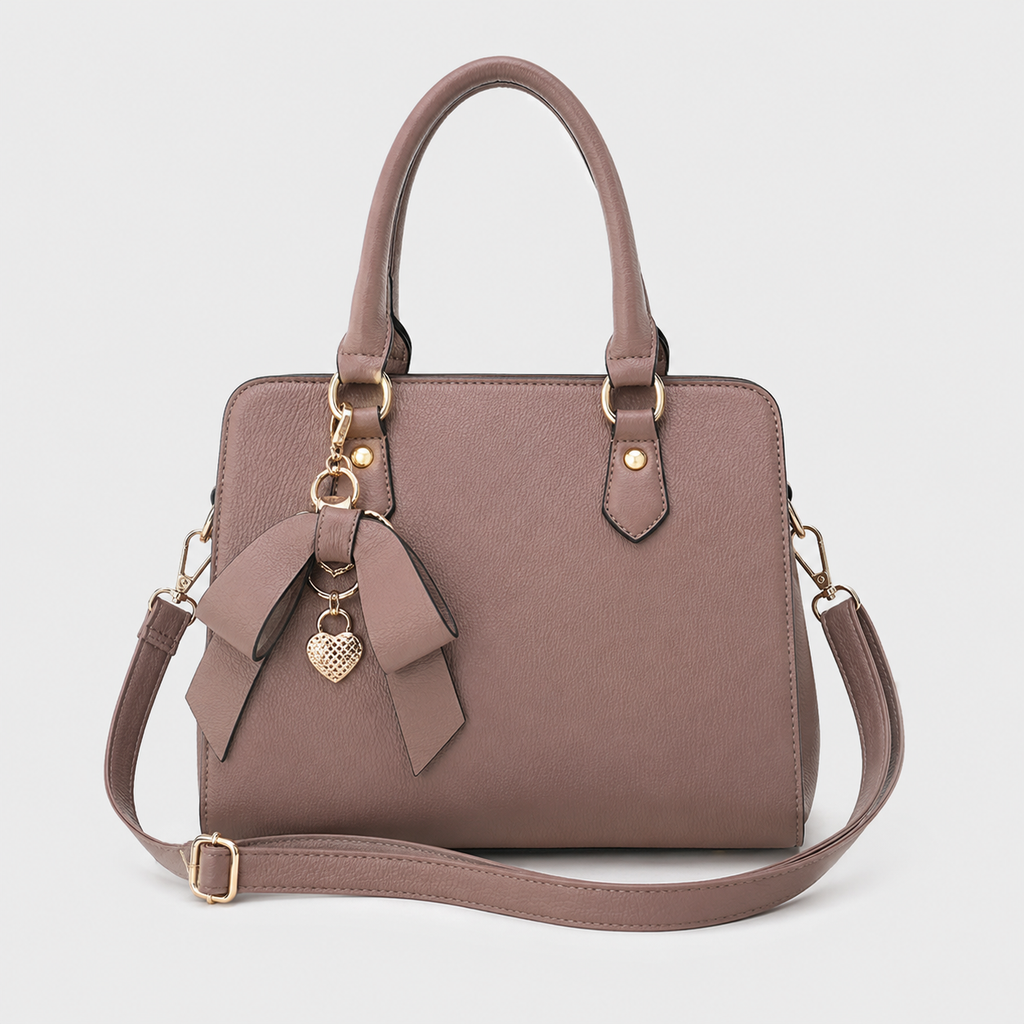 Vamtron Structured Top Handle Satchel Bag with Shoulder Strap – Taupe